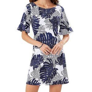 Tommy Bahama Navy and White Leaf Print Mini Dress